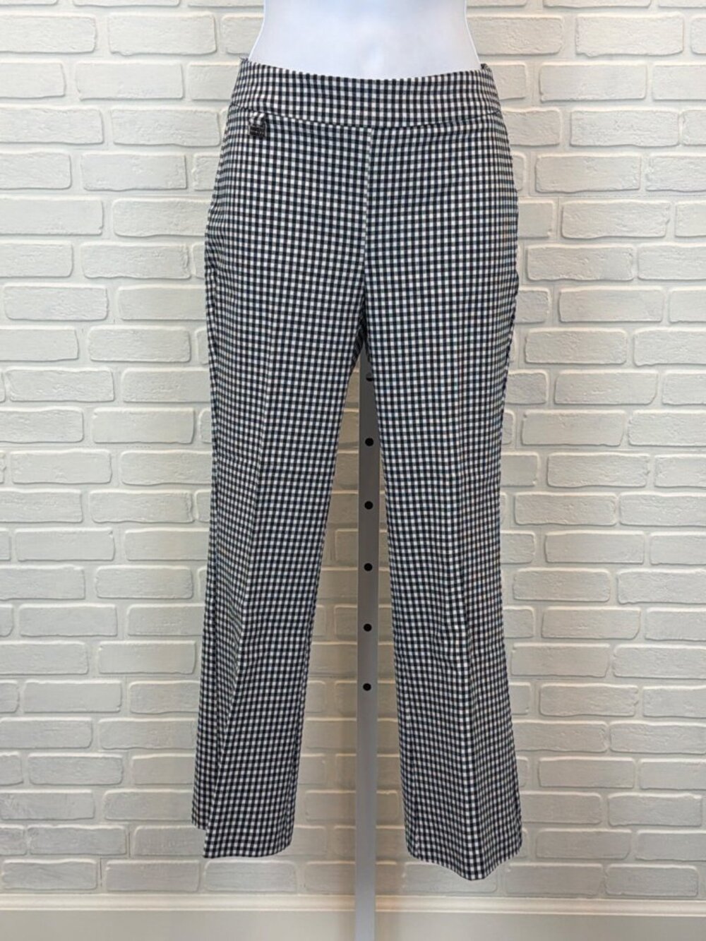 Premise Navy Gingham Straight-Leg Pants XS